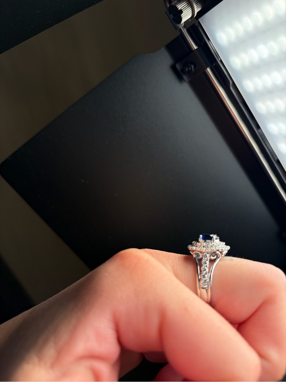 Sterling Silver Sapphire Halo Ring - Blue